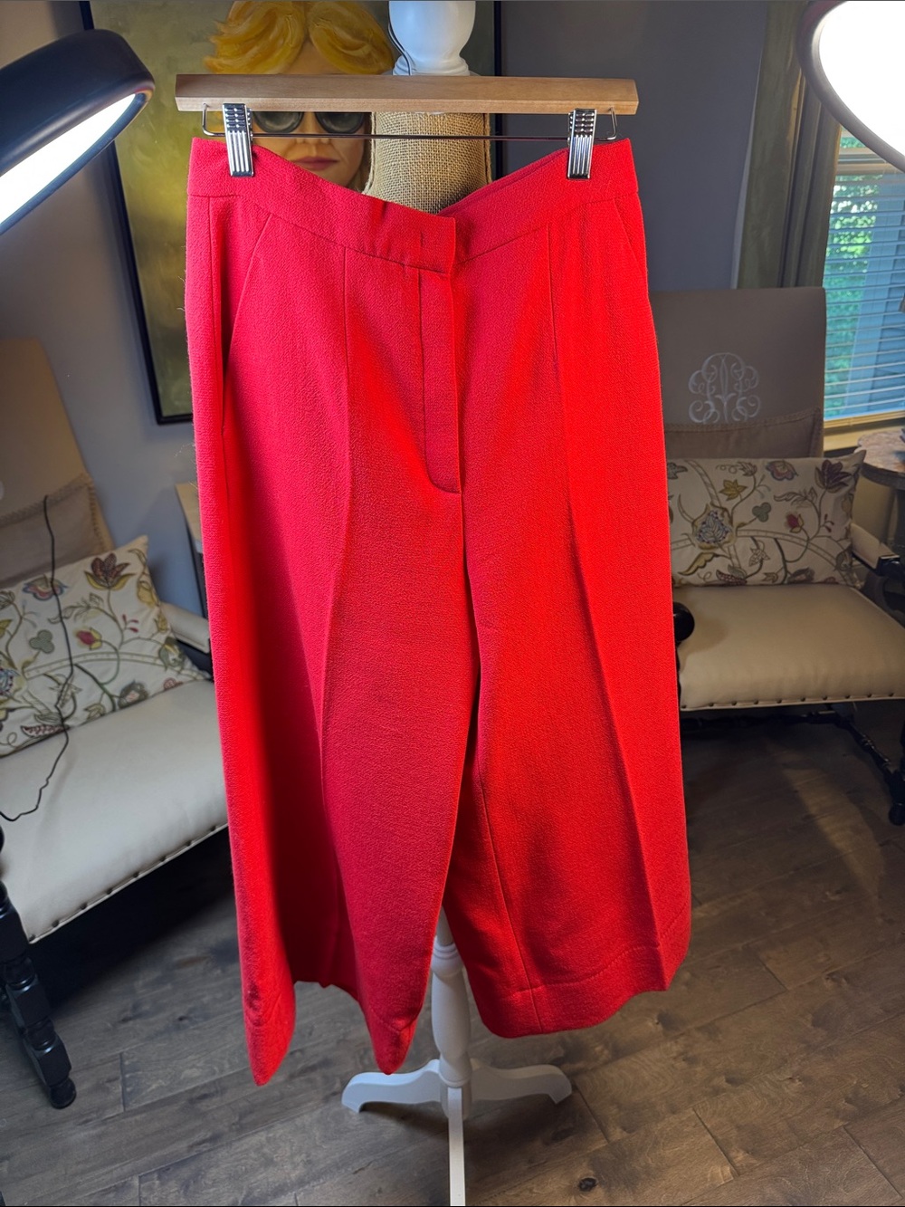 Escada Bright Red Textured wide leg Pants